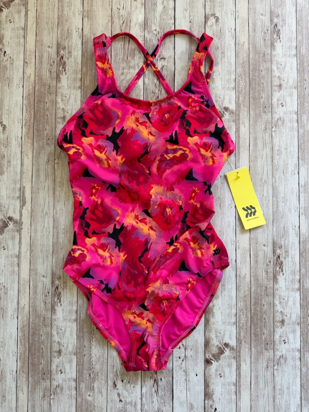 All in Motion Women's Strappy Tie Back Swimsuit One Piece sz Small / 4-6 Pink